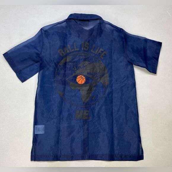 Melody Ehsani ME Button Up Mesh Shirt Women XS Blue Short Sleeve - Picture 1 of 7